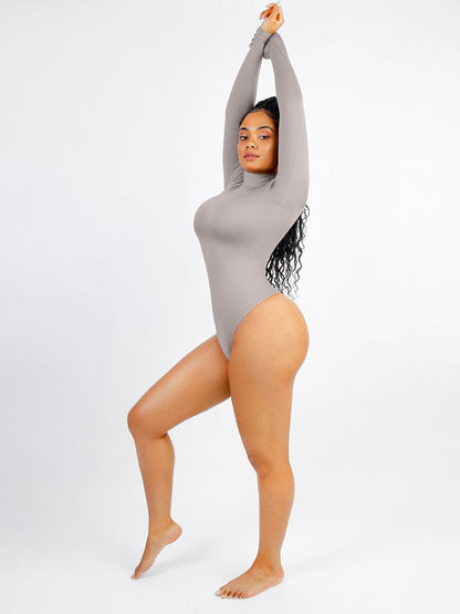 Wholesale Seamless Eco-friendly Turtle Neck Long Sleeve Thong Bodysuit