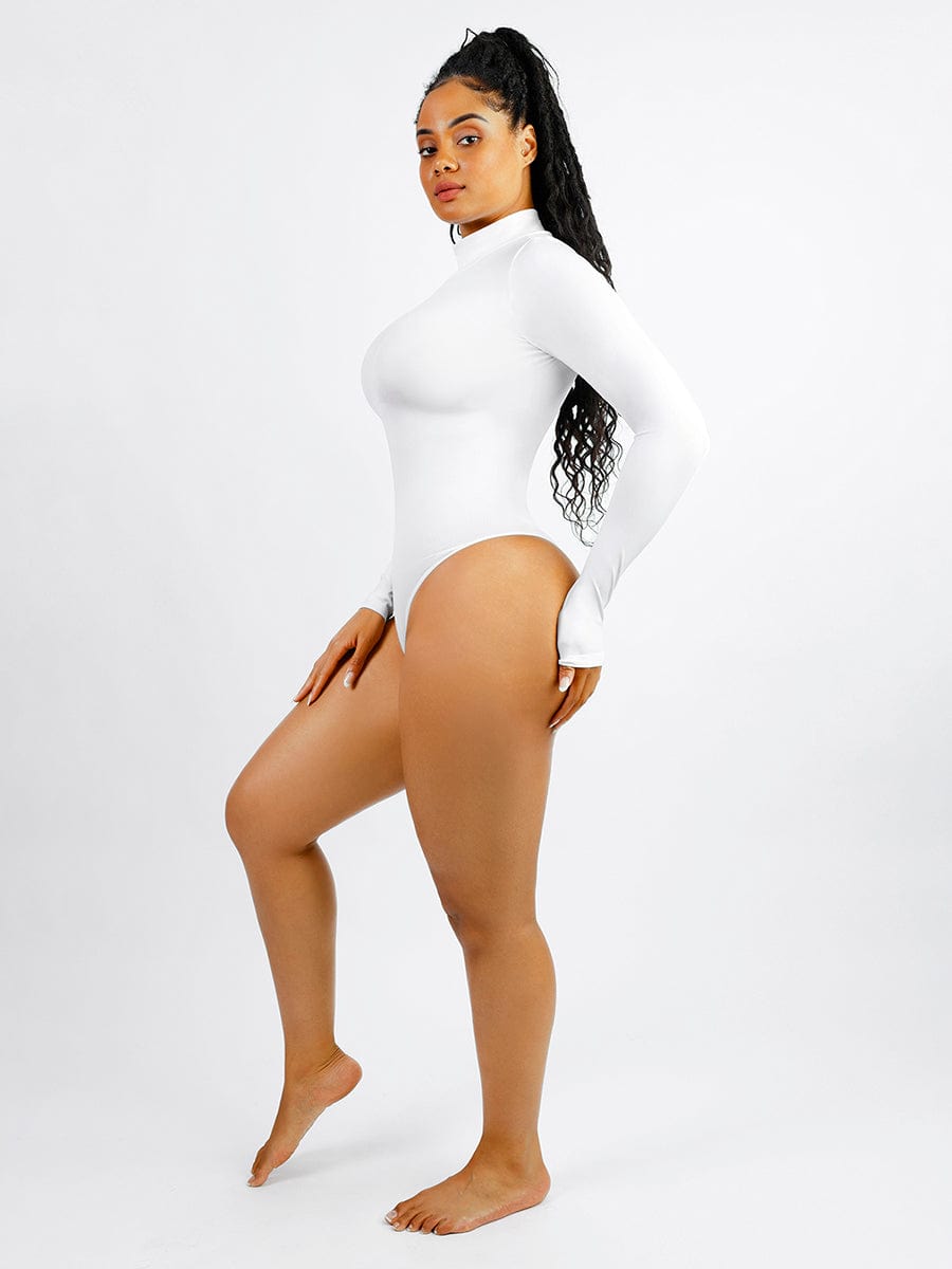 Wholesale Seamless Eco-friendly Turtle Neck Long Sleeve Thong Bodysuit