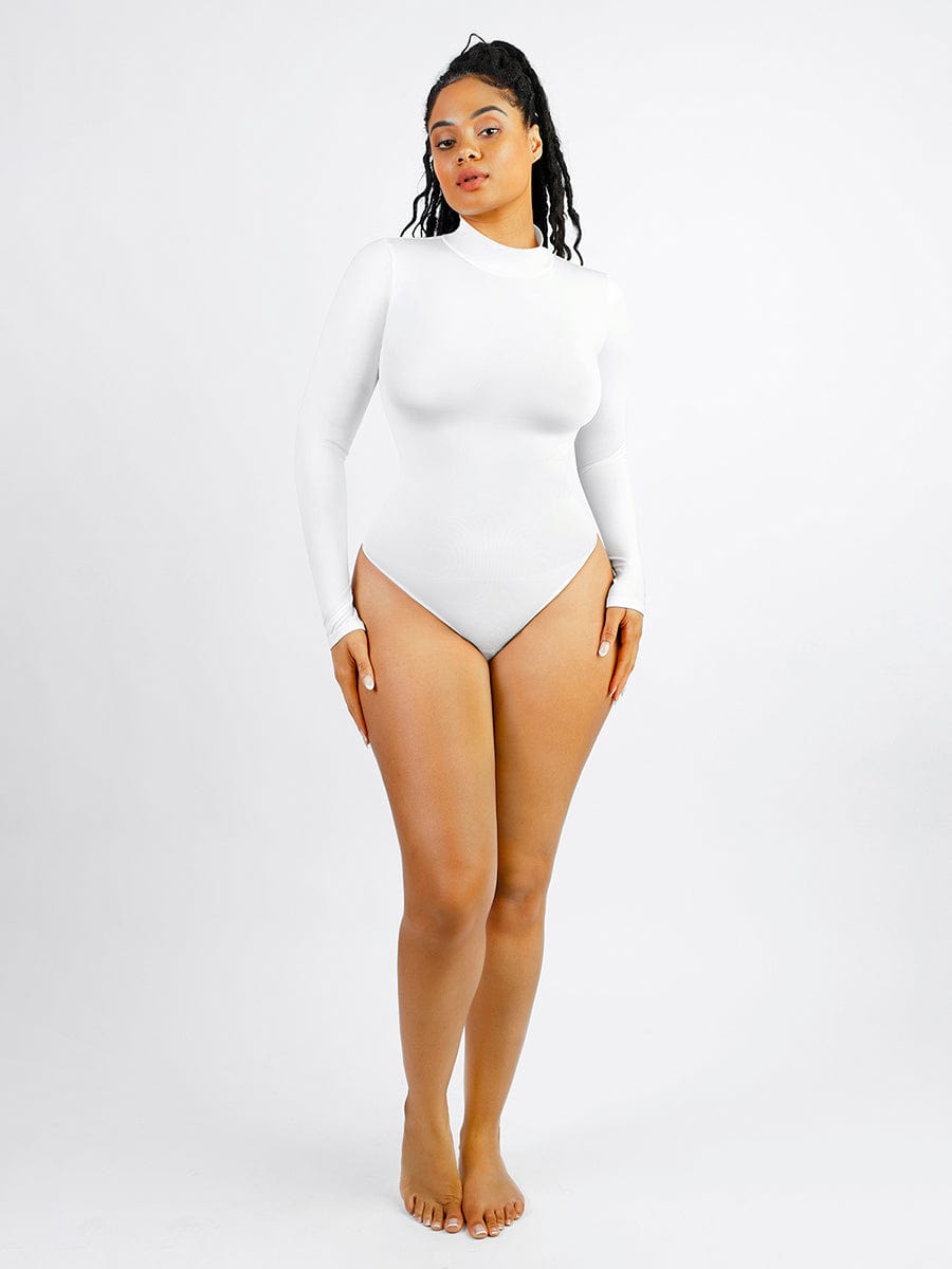 Wholesale Seamless Eco-friendly Turtle Neck Long Sleeve Thong Bodysuit