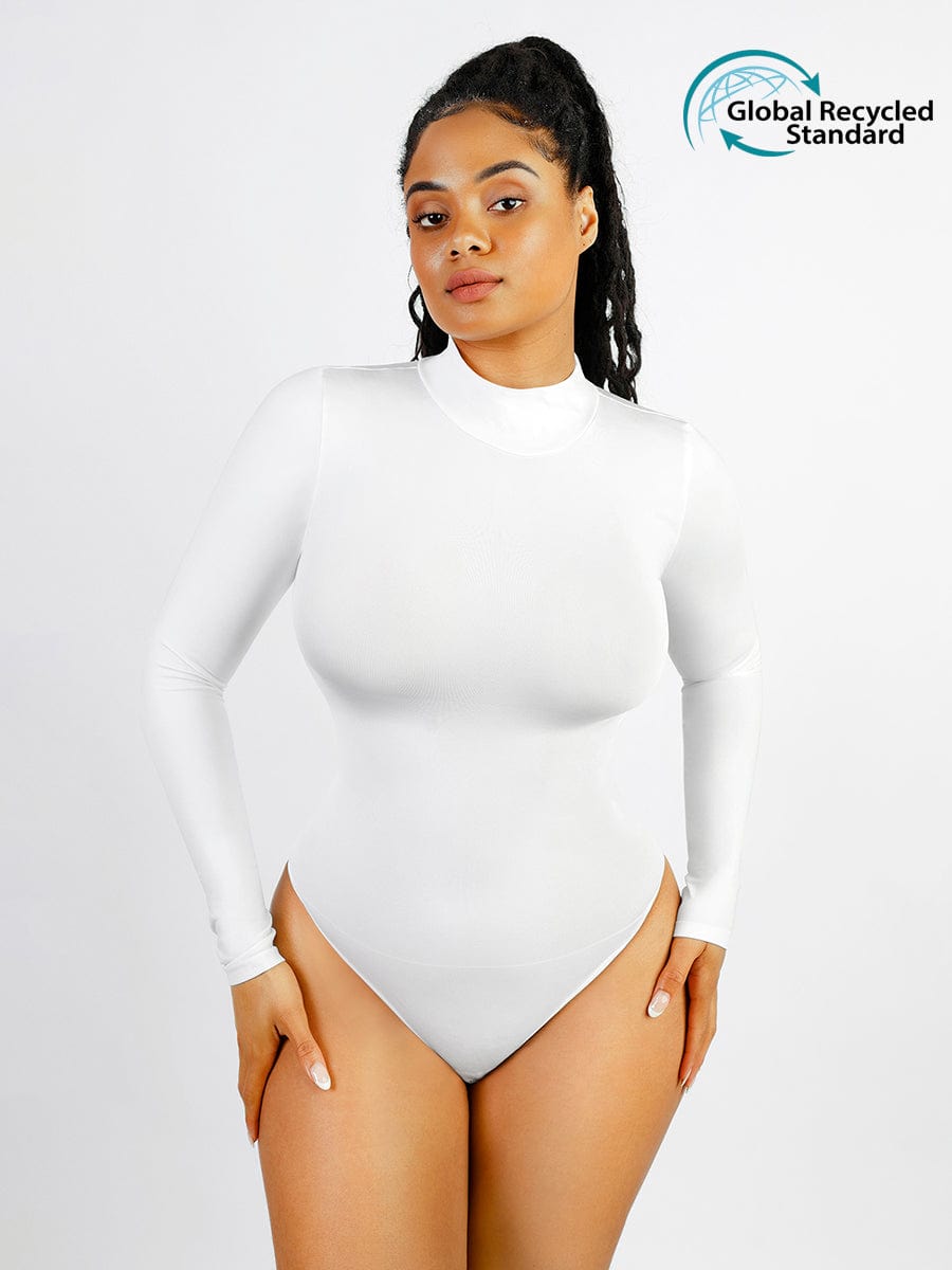 Wholesale Seamless Eco-friendly Turtle Neck Long Sleeve Thong Bodysuit