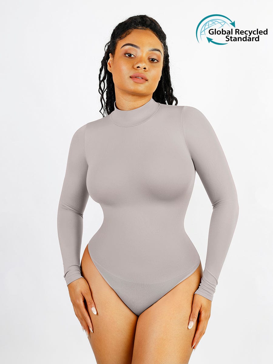 Wholesale Seamless Eco-friendly Turtle Neck Long Sleeve Thong Bodysuit