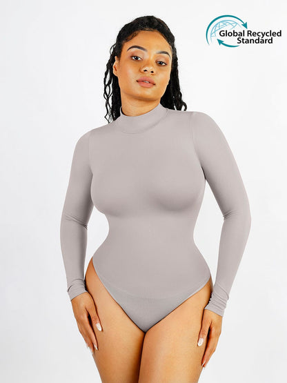 Wholesale Seamless Eco-friendly Turtle Neck Long Sleeve Thong Bodysuit