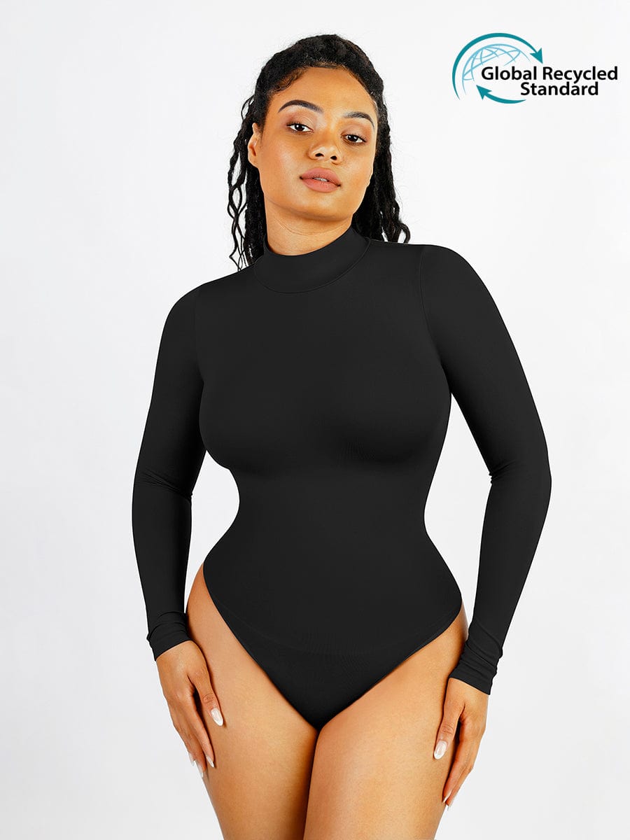 Wholesale Seamless Eco-friendly Turtle Neck Long Sleeve Thong Bodysuit